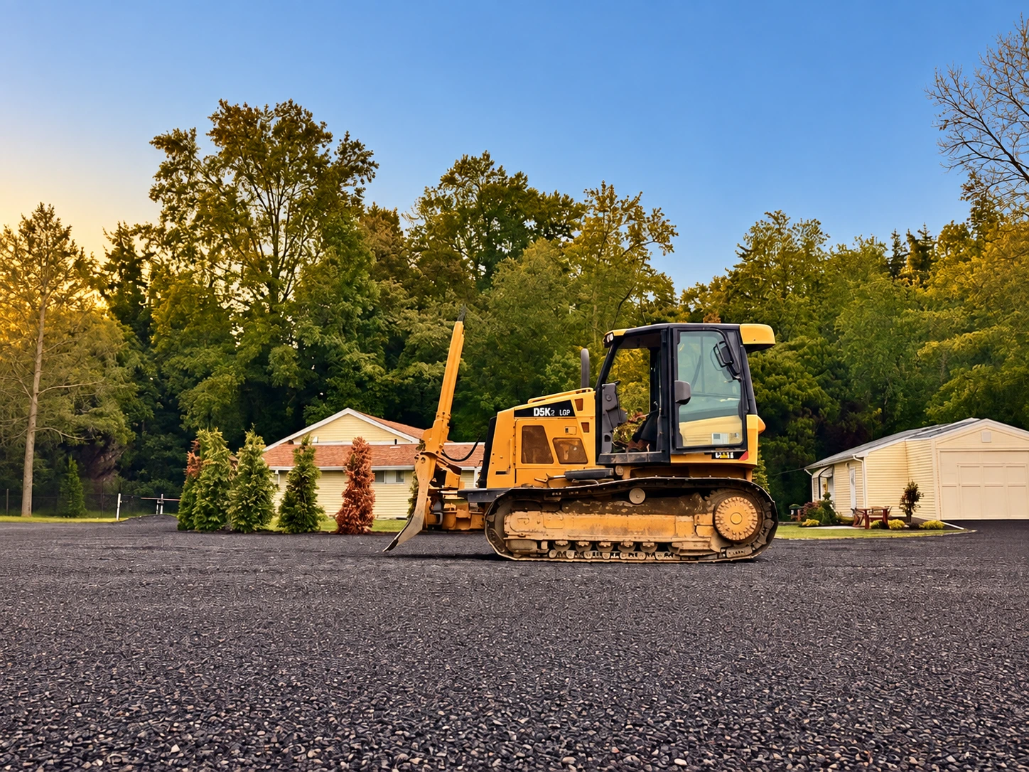 Yellow bulldozer on a level gravel surface